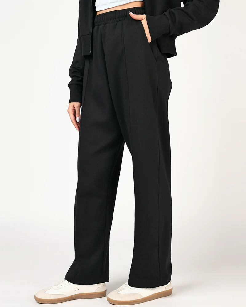 بيواكوف Women's Jet Black Wide Leg Track Pants